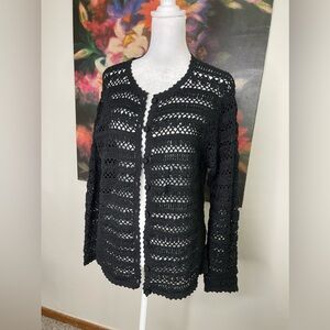 Vintage Y2K Black Crochet Open Knit Cardigan Long Sleeves Whimsigoth Grunge